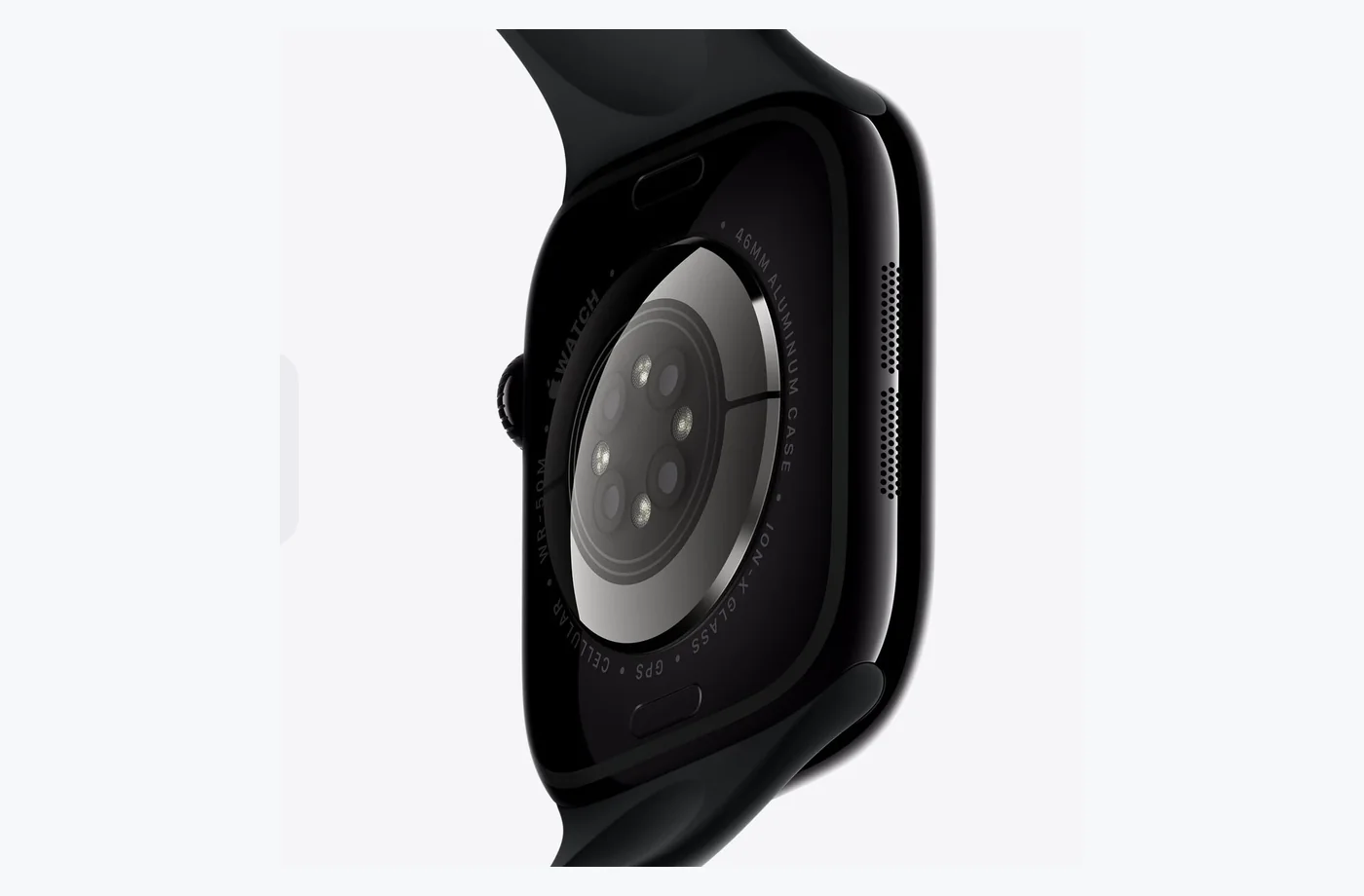 Vista conceptual del reverso de un Apple Watch con conjunto de sensores