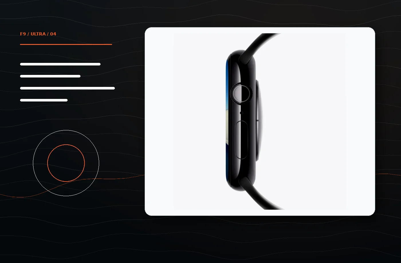 Composición conceptual de un Apple Watch visto de perfil sobre una interfaz técnica